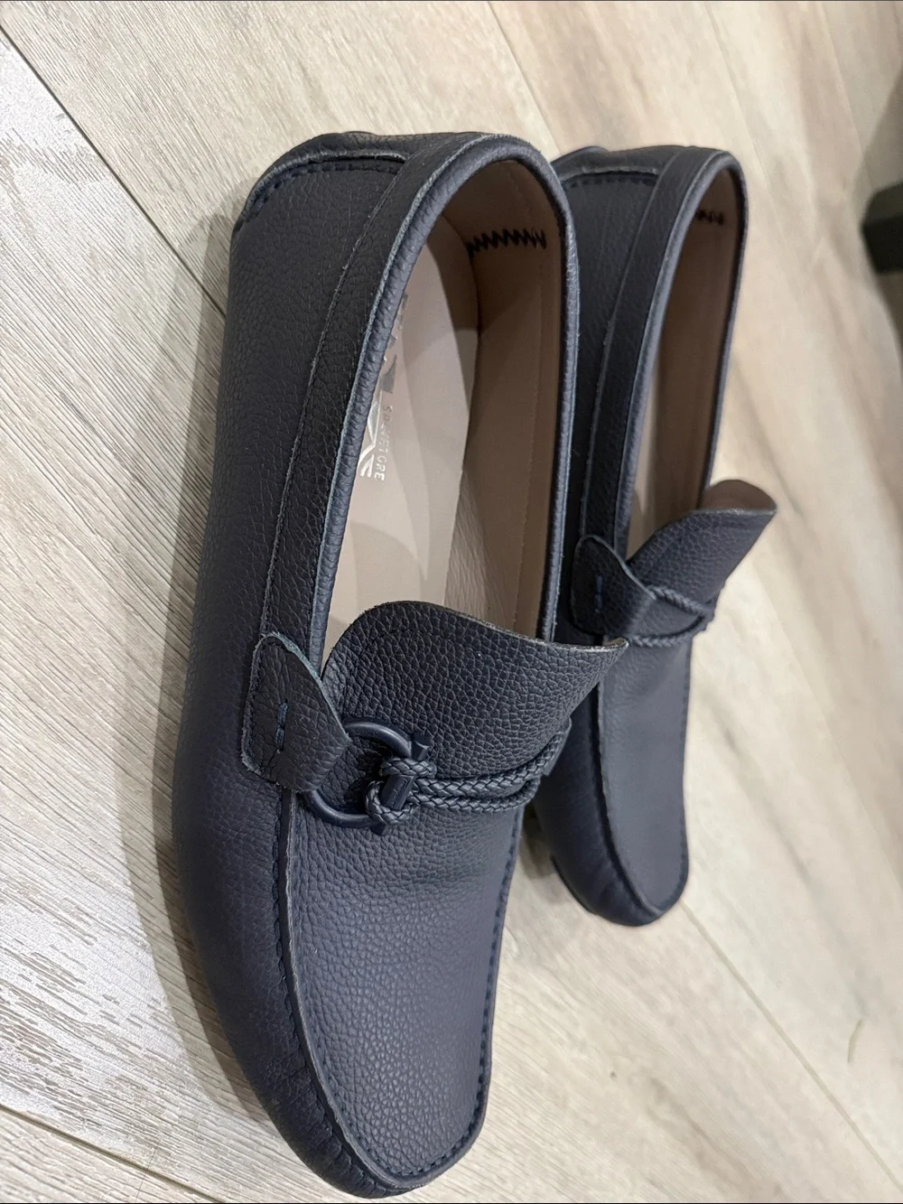 Salvatore Ferragamo Dark Blue Leather Driving Loafers